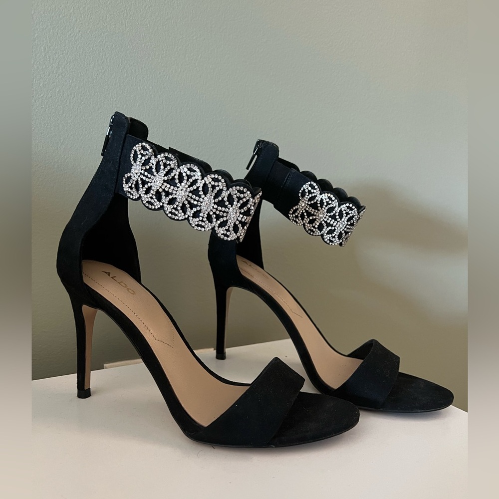 Aldo Elegant Black Heels with Silver Accents